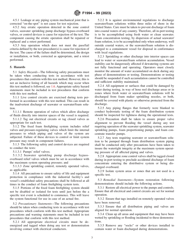 ASTM F1994-99(2023) - Standard Test Method for  Shipboard Fixed Foam Firefighting Systems