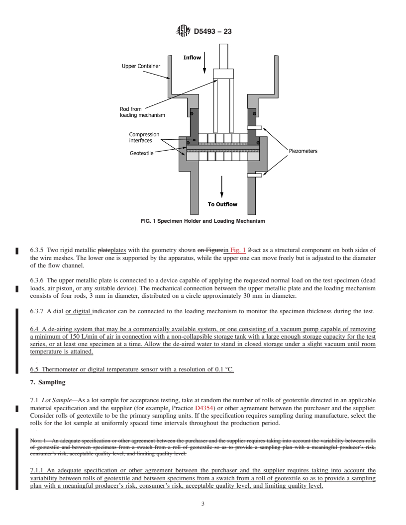 REDLINE ASTM D5493-23 - Standard Test Method for Permittivity of Geotextiles Under Load