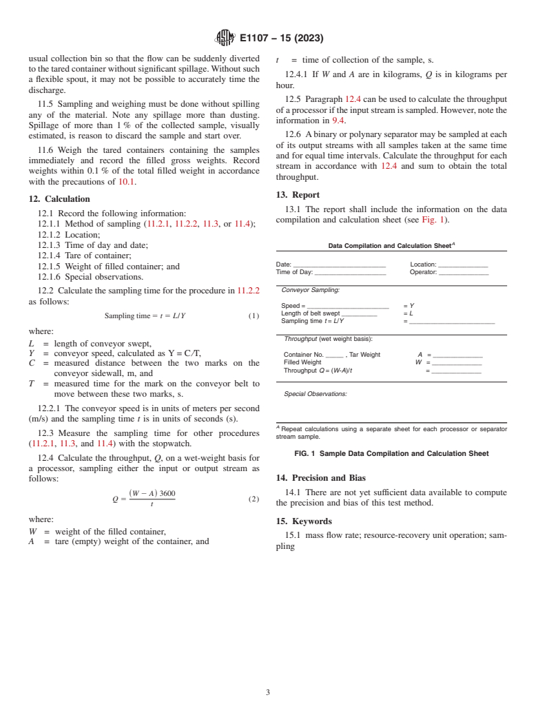 ASTM E1107-15(2023) - Standard Test Method for  Measuring the Throughput of Resource-Recovery Unit Operations