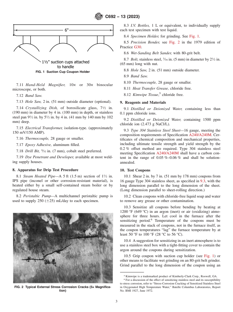 ASTM C692-13(2023) - Standard Test Method for  Evaluating the Influence of Thermal Insulations on External  Stress Corrosion Cracking Tendency of Austenitic Stainless Steel