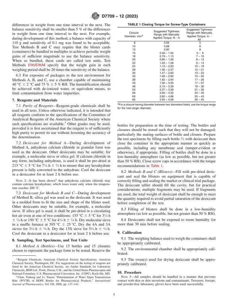 ASTM D7709-12(2023) - Standard Test Methods for  Measuring Water Vapor Transmission Rate (WVTR) of Pharmaceutical  Bottles and Blisters