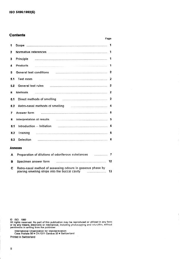 ISO 5496:1992 ISO 5496:1992 - Sensory analysis -- Methodology -- Initiation and training of assessors in the detection and recognition of odours - Page 2 preview