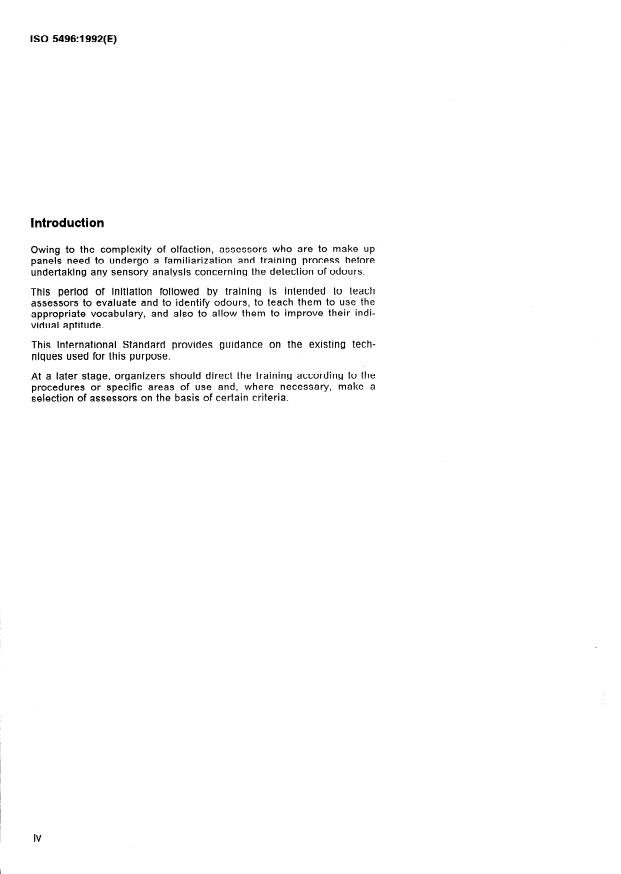 ISO 5496:1992 ISO 5496:1992 - Sensory analysis -- Methodology -- Initiation and training of assessors in the detection and recognition of odours - Page 4 preview