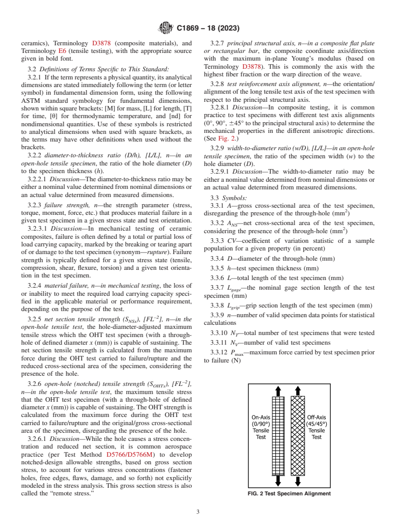 ASTM C1869-18(2023) - Standard Test Method for Open-Hole Tensile Strength of Fiber-Reinforced Advanced Ceramic  Composites