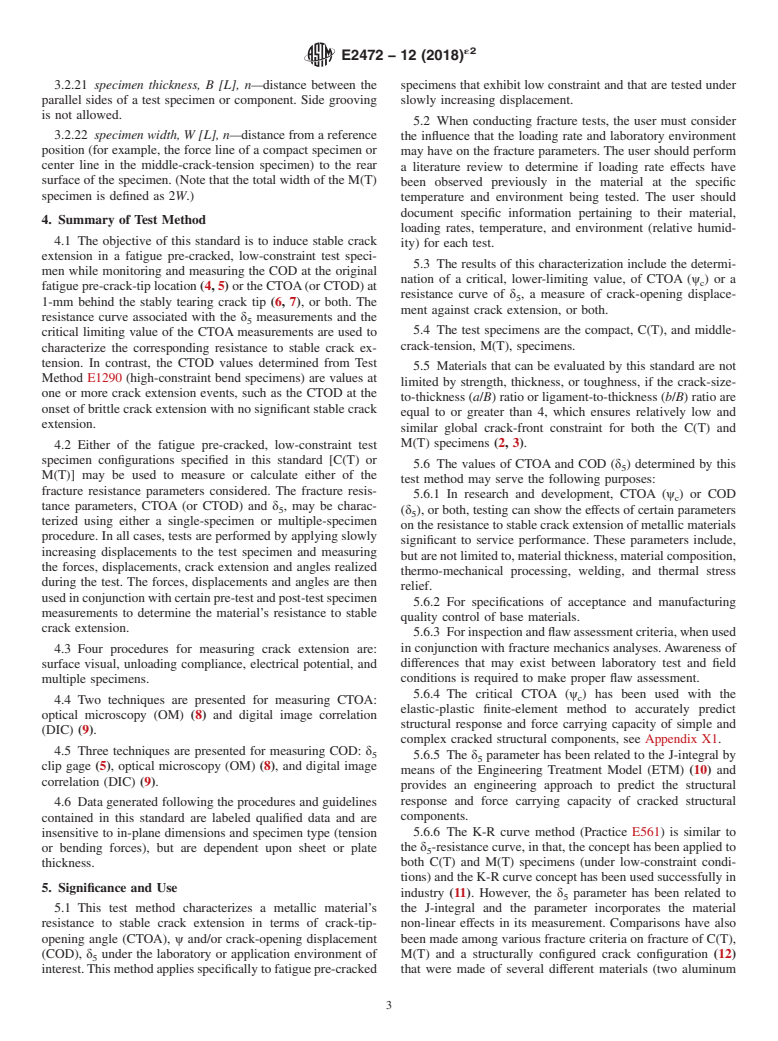 ASTM E2472-12(2018)e2 - Standard Test Method for  Determination of Resistance to Stable Crack Extension under  Low-Constraint Conditions