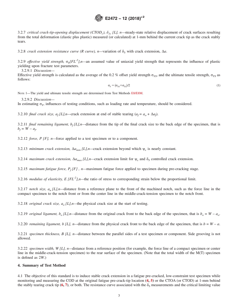 REDLINE ASTM E2472-12(2018)e2 - Standard Test Method for  Determination of Resistance to Stable Crack Extension under  Low-Constraint Conditions