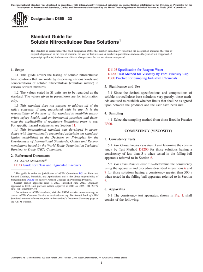 ASTM D365-23 - Standard Guide for Soluble Nitrocellulose Base Solutions