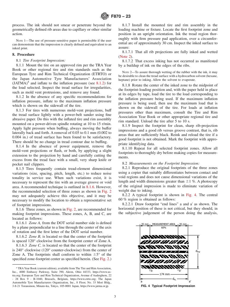 ASTM F870-23 - Standard Practice for Tread Footprints of Passenger Car Tires Groove Area Fraction  and Dimensional Measurements