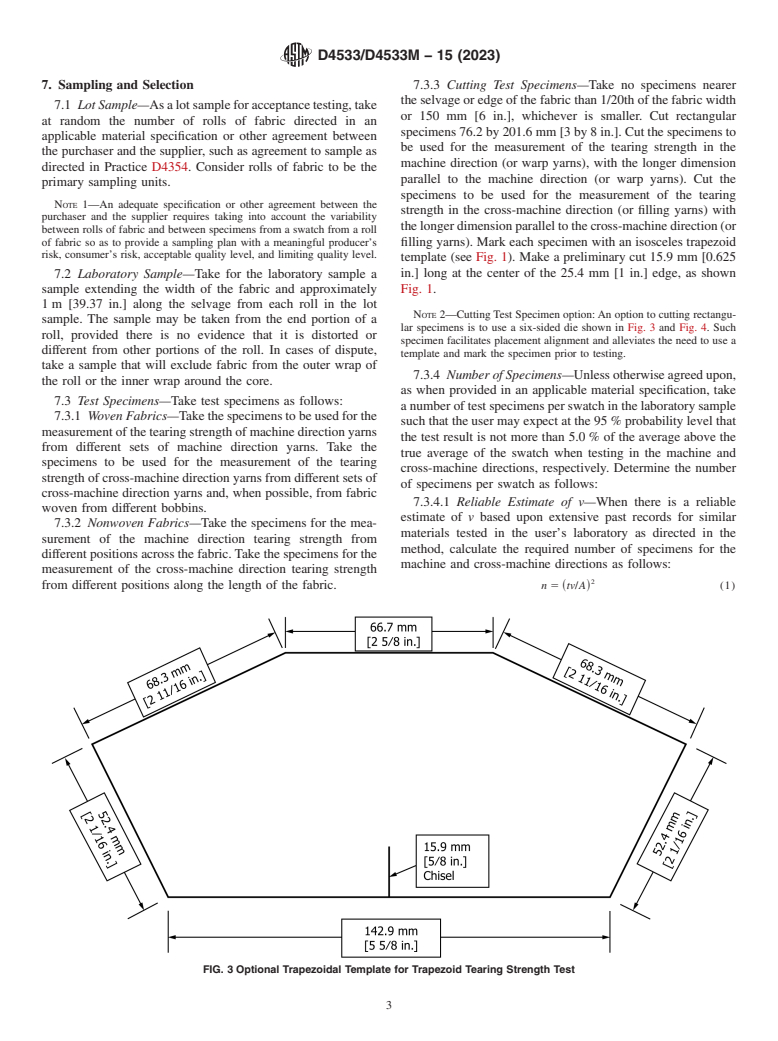 ASTM D4533/D4533M-15(2023) - Standard Test Method for Trapezoid Tearing Strength of Geotextiles