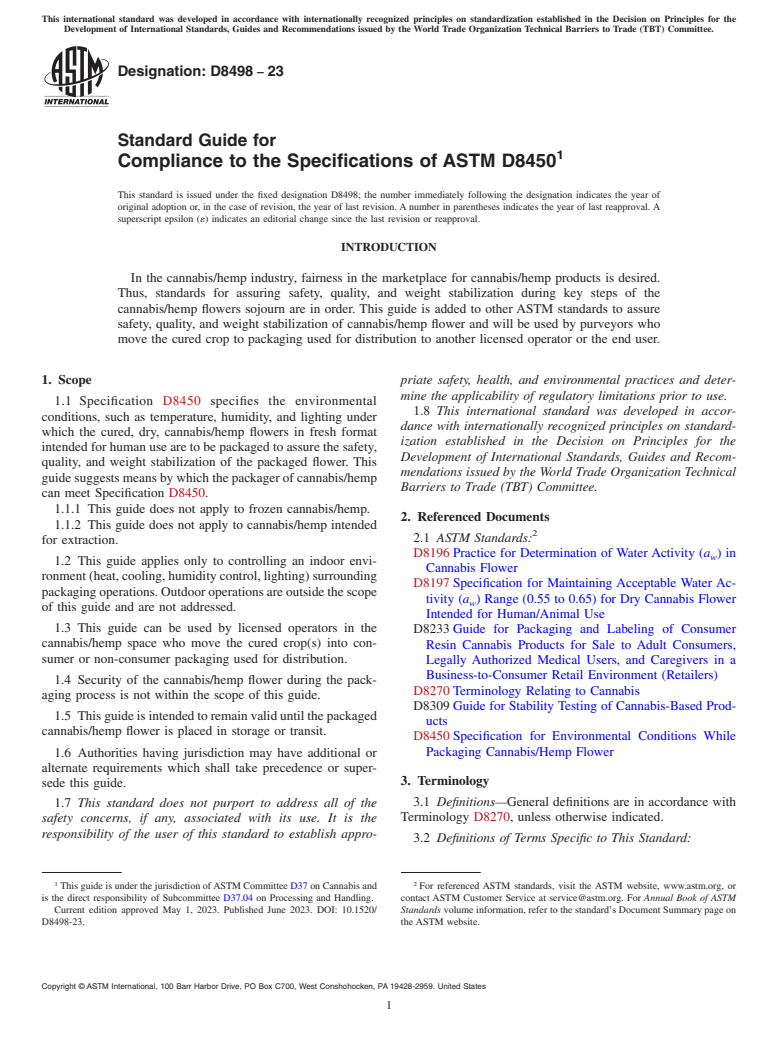 ASTM D8498-23 - Standard Guide for Compliance to the Specifications of ASTM D8450