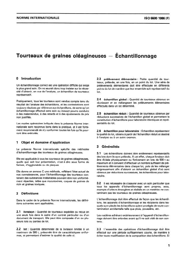 ISO 5500:1986 - Tourteaux de graines oléagineuses -- Échantillonnage