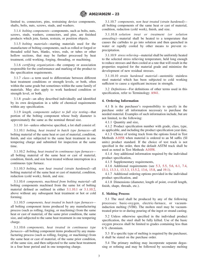 ASTM A962/A962M-23 - Standard Specification for  Common Requirements for Bolting Intended for Use at Any Temperature  from Cryogenic to the Creep Range