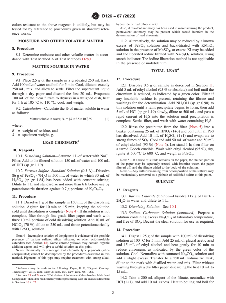 ASTM D126-87(2023) - Standard Test Methods for Analysis of Yellow, Orange, and Green Pigments Containing Lead   Chromate    and Chromium Oxide Green