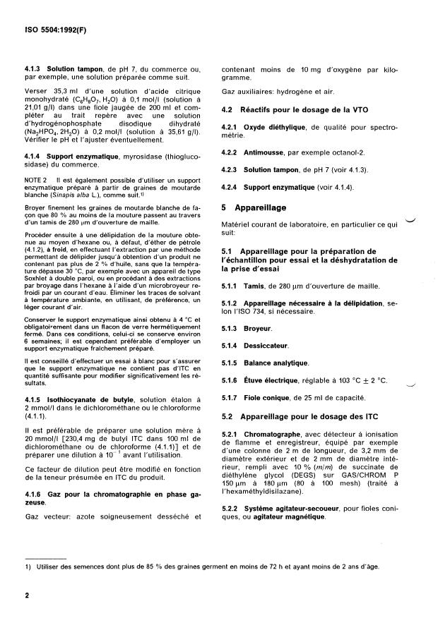 ISO 5504:1992 ISO 5504:1992 - Tourteaux de graines oléagineuses -- Dosage des isothiocyanates et de la vinylthiooxazolidone - Page 4 preview