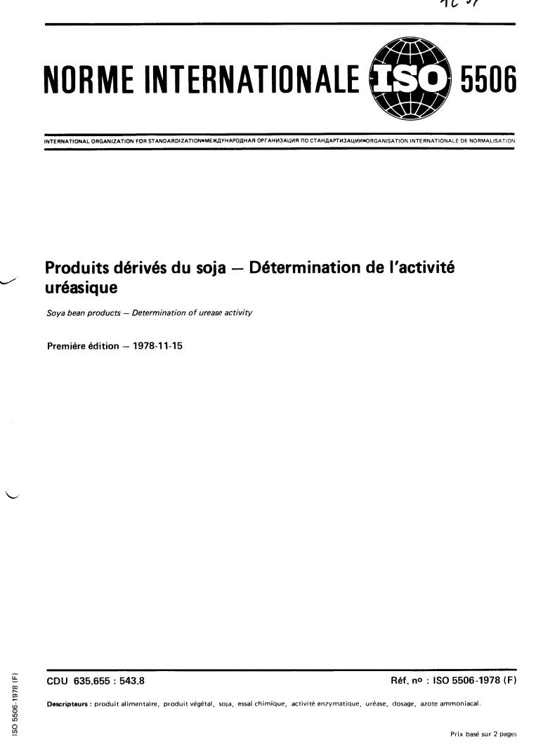ISO 5506:1978 - Soya-bean products — Determination of urease activity
Released:11/1/1978