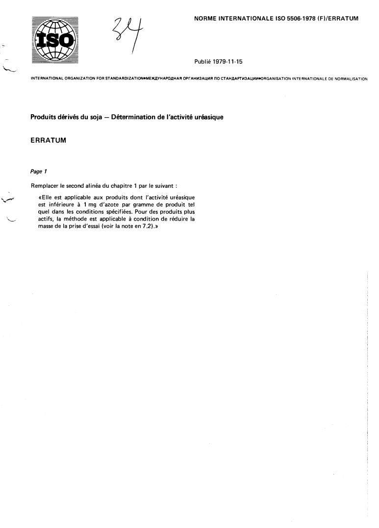 ISO 5506:1978 - Soya-bean products — Determination of urease activity
Released:11/1/1978
