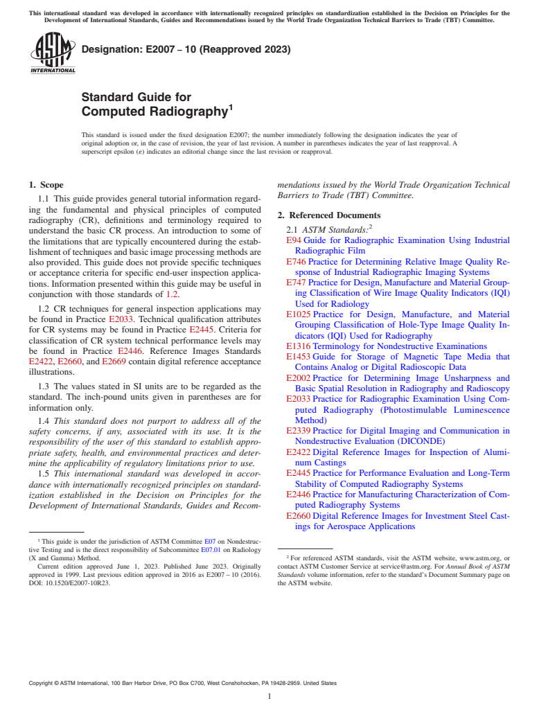 ASTM E2007-10(2023) - Standard Guide for  Computed Radiography