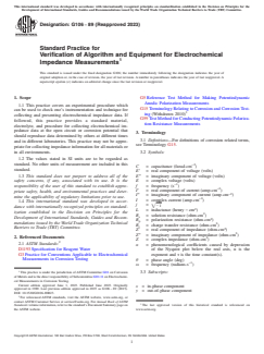 ASTM G106-89(2023) ASTM G106-89(2023) - Standard Practice for Verification of Algorithm and Equipment for Electrochemical Impedance Measurements - Page 1 preview