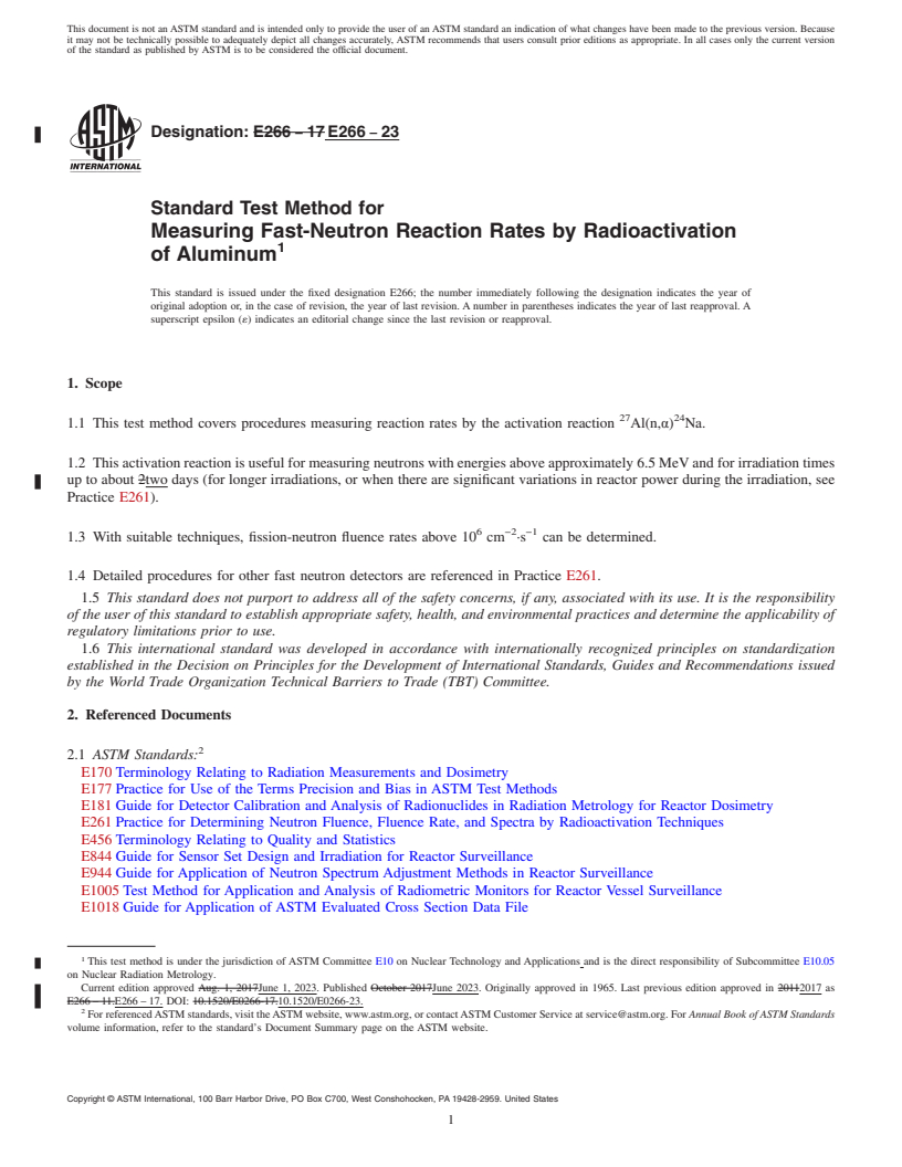 REDLINE ASTM E266-23 - Standard Test Method for  Measuring Fast-Neutron Reaction Rates by Radioactivation of  Aluminum