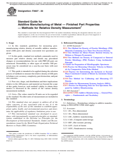ASTM F3637-23 ASTM F3637-23 - Standard Guide for Additive Manufacturing of Metal — Finished Part Properties — Methods for Relative Density Measurement