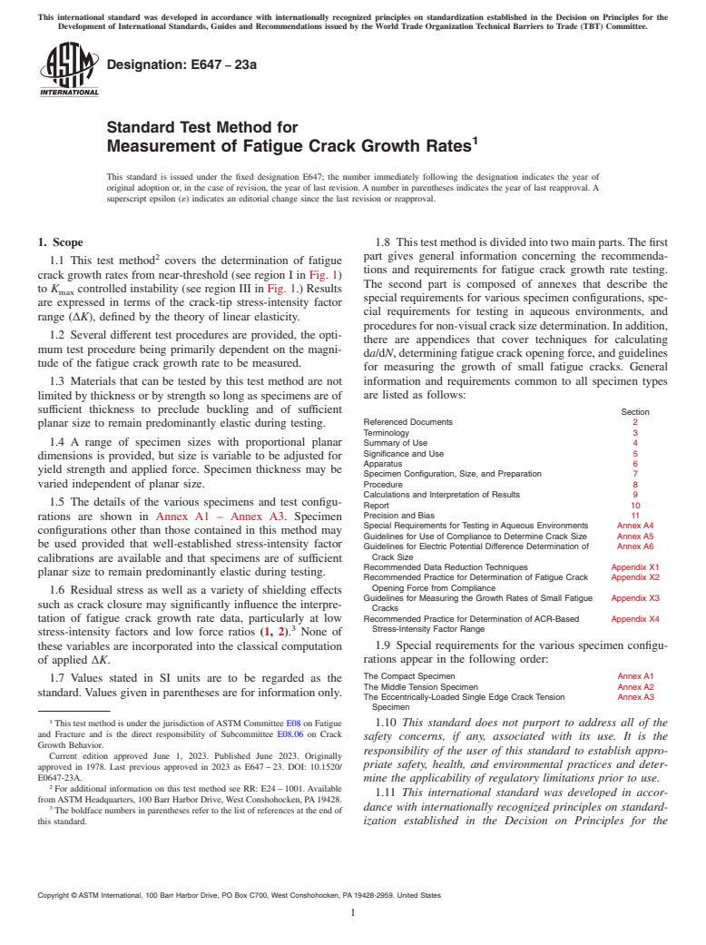 ASTM E647-23a - Standard Test Method for  Measurement of Fatigue Crack Growth Rates