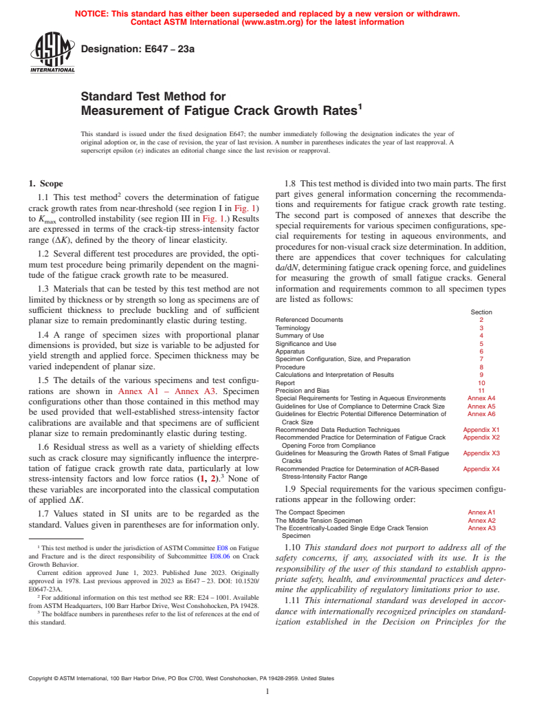 ASTM E647-23a - Standard Test Method for  Measurement of Fatigue Crack Growth Rates