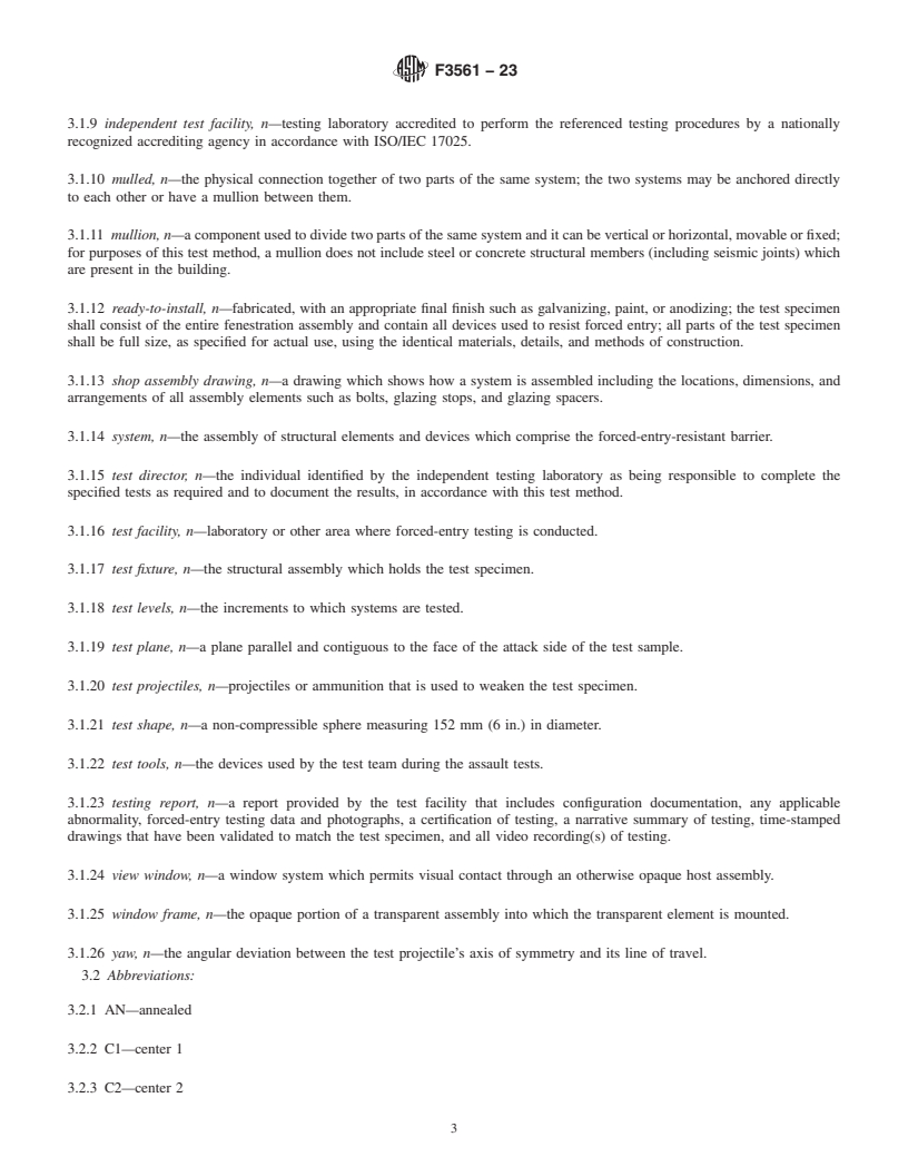 REDLINE ASTM F3561-23 - Standard Test Method for Forced-Entry-Resistance of Fenestration Systems After Simulated  Active Shooter Attack