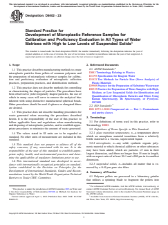 ASTM D8402-23 ASTM D8402-23 - Standard Practice for Development of Microplastic Reference Samples for Calibration and Proficiency Evaluation in All Types of Water Matrices with High to Low Levels of Suspended Solids - Page 1 preview