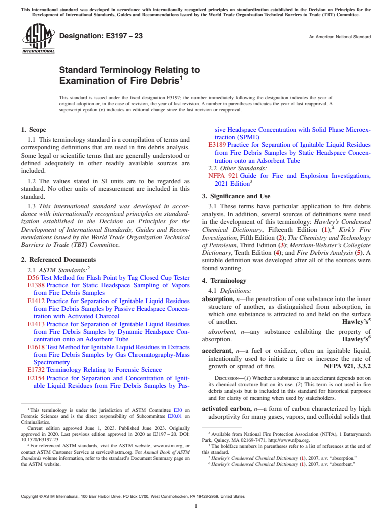ASTM E3197-23 - Standard Terminology Relating to Examination of Fire Debris