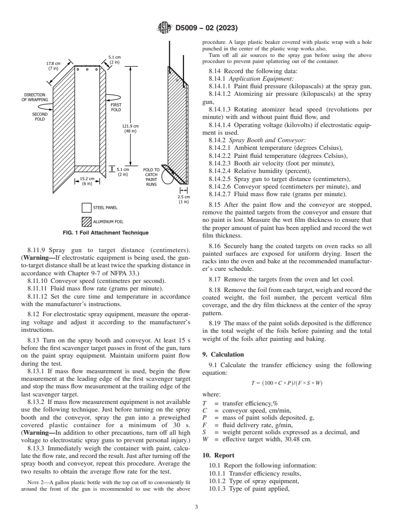 ASTM D5009-02(2023) - Standard Test Method for Evaluating and Comparing Transfer Efficiency of Spray Applied   Coatings Under Laboratory Conditions