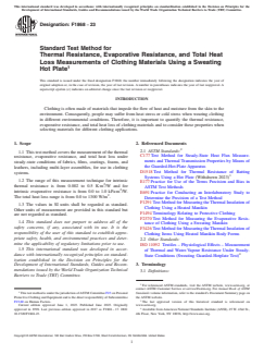 ASTM F1868-23 - Standard Test Method for  Thermal Resistance, Evaporative Resistance, and Total Heat  Loss Measurements of Clothing Materials Using a Sweating Hot Plate