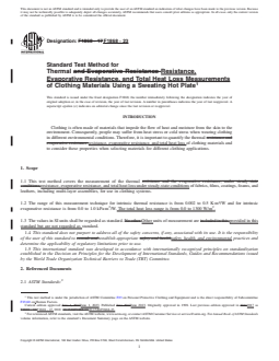 REDLINE ASTM F1868-23 - Standard Test Method for  Thermal Resistance, Evaporative Resistance, and Total Heat  Loss Measurements of Clothing Materials Using a Sweating Hot Plate