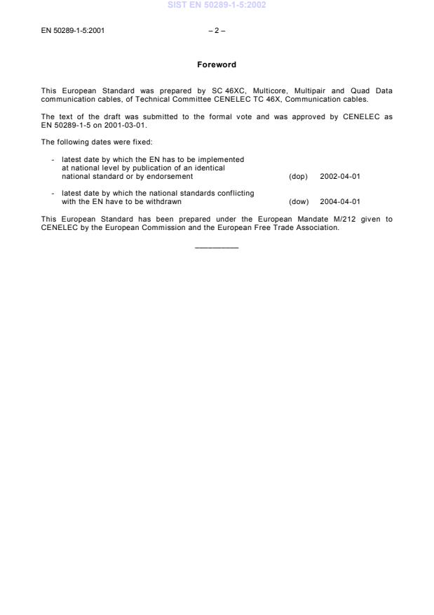 EN 50289-1-5:2001 EN 50289-1-5:2002 - Page 4 preview