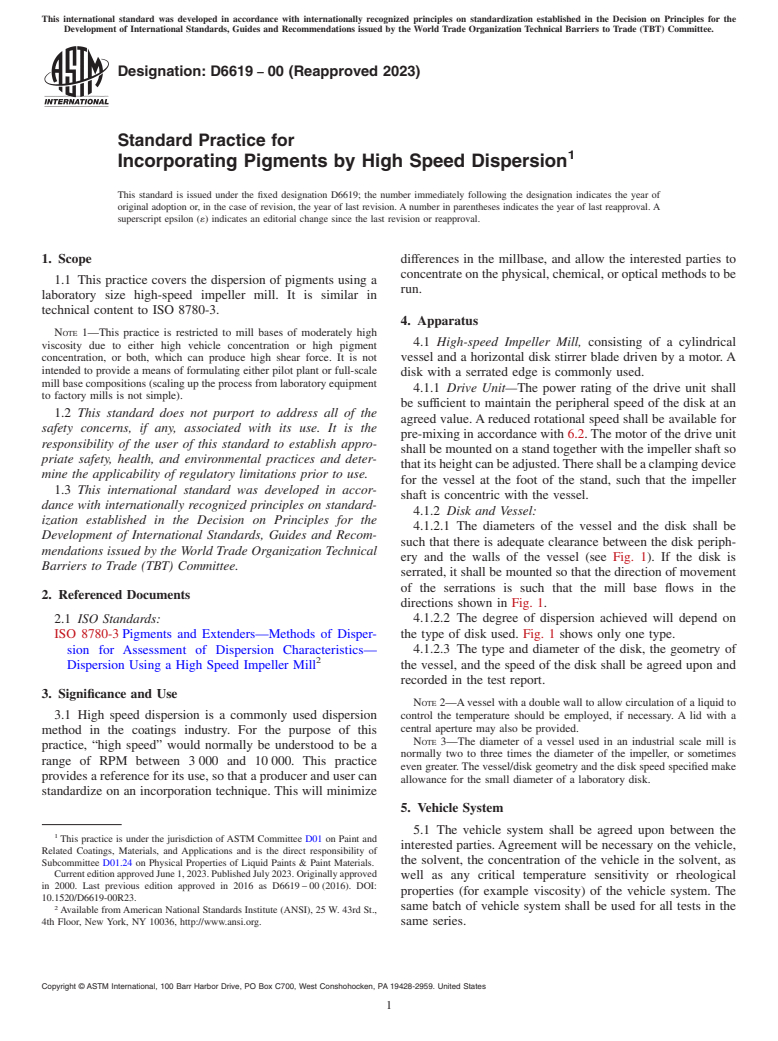 ASTM D6619-00(2023) - Standard Practice for Incorporating Pigments by High Speed Dispersion