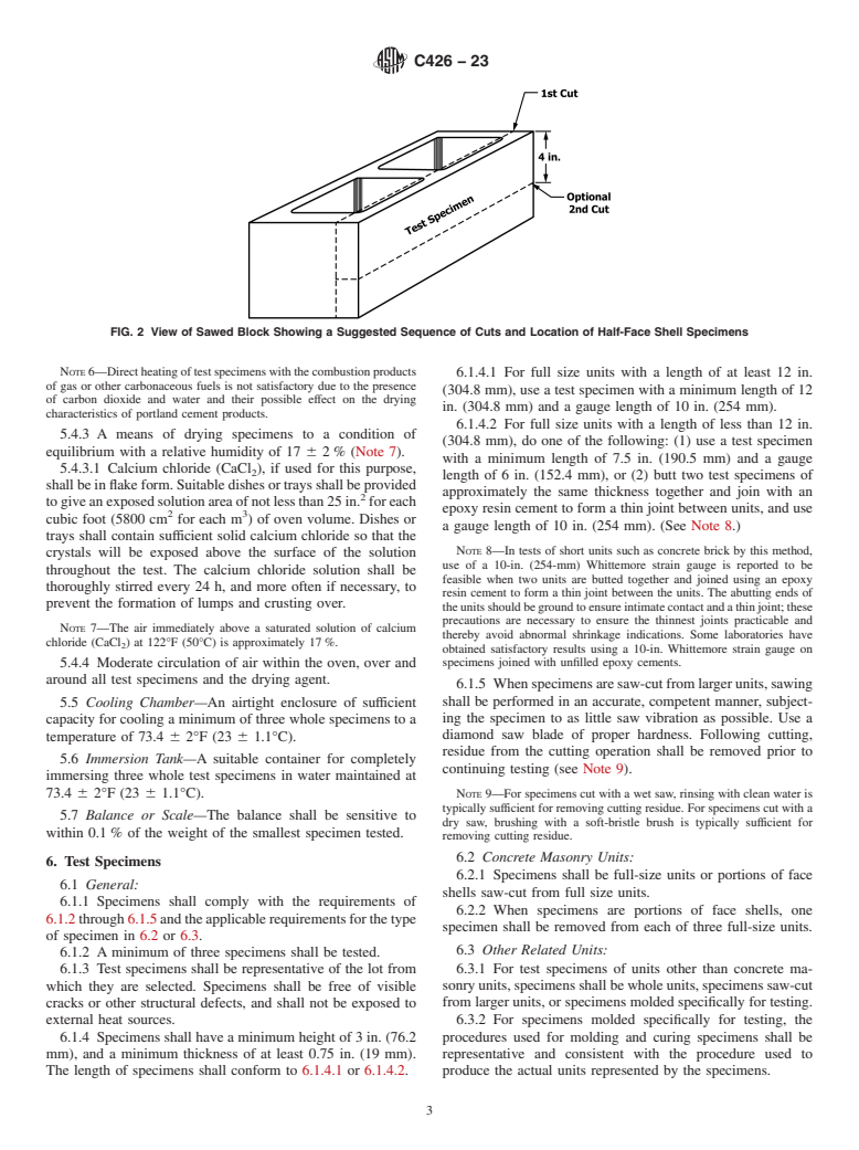 ASTM C426-23 - Standard Test Method for Linear Drying Shrinkage of Concrete Masonry Units