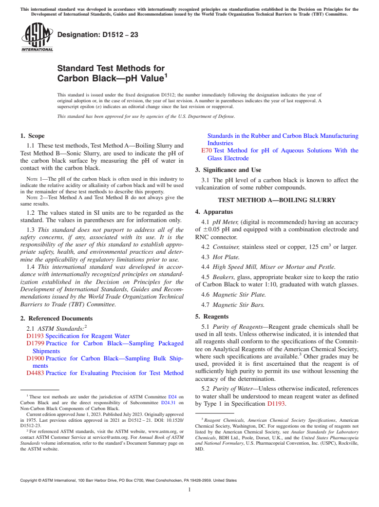 ASTM D1512-23 - Standard Test Methods for Carbon Black—pH Value