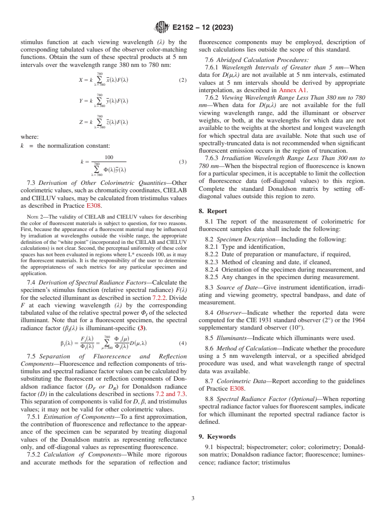 ASTM E2152-12(2023) - Standard Practice for Computing the Colors of Fluorescent Objects from Bispectral Photometric  Data