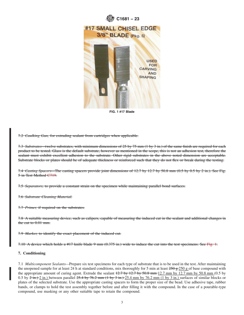 REDLINE ASTM C1681-23 - Standard Test Method for  Evaluating the Tear Resistance of a Sealant Under Constant  Strain