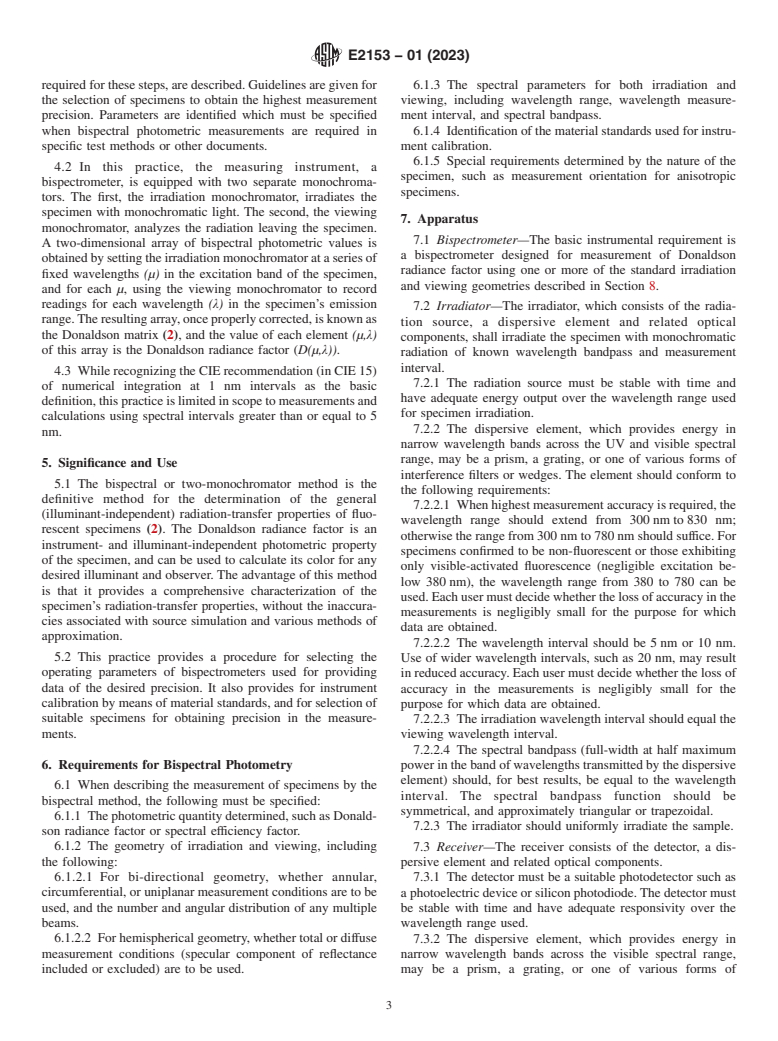 ASTM E2153-01(2023) - Standard Practice for Obtaining Bispectral Photometric Data for Evaluation of Fluorescent   Color