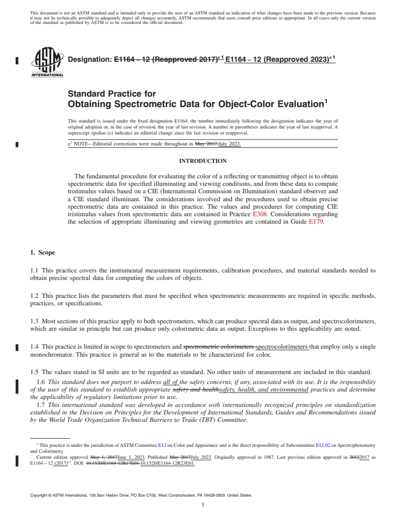 REDLINE ASTM E1164-12(2023)e1 - Standard Practice for Obtaining Spectrometric Data for Object-Color Evaluation