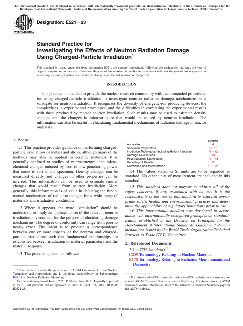 ASTM E521-23 - Standard Practice for  Investigating the Effects of Neutron Radiation Damage Using  Charged-Particle Irradiation