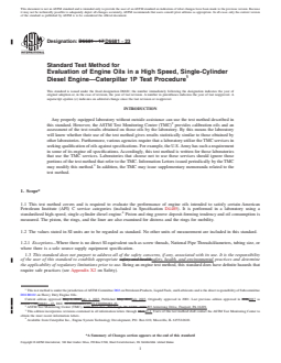 ASTM D6681-23 REDLINE ASTM D6681-23 - Standard Test Method for Evaluation of Engine Oils in a High Speed, Single-Cylinder Diesel Engine—Caterpillar 1P Test Procedure