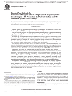 ASTM D6750-23 - Standard Test Methods for Evaluation of Engine Oils in a High-Speed, Single-Cylinder   Diesel Engine—1K Procedure (0.4 % Fuel Sulfur) and  1N  Procedure (0.04 % Fuel Sulfur)