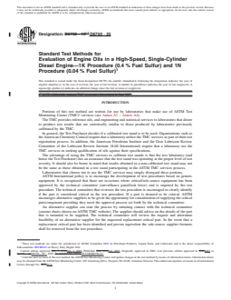 REDLINE ASTM D6750-23 - Standard Test Methods for Evaluation of Engine Oils in a High-Speed, Single-Cylinder   Diesel Engine—1K Procedure (0.4 % Fuel Sulfur) and  1N  Procedure (0.04 % Fuel Sulfur)