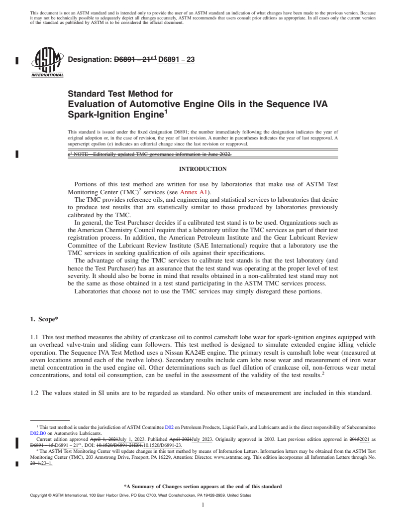 REDLINE ASTM D6891-23 - Standard Test Method for  Evaluation of Automotive Engine Oils in the Sequence IVA Spark-Ignition   Engine
