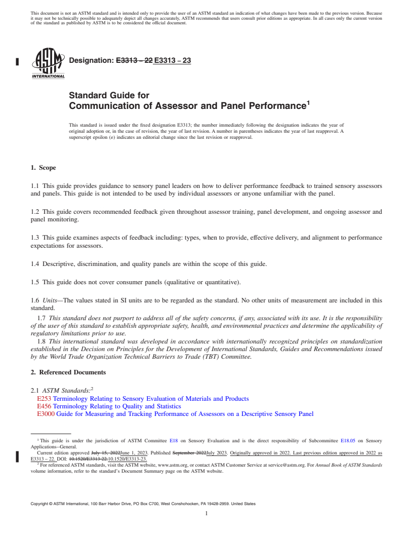 REDLINE ASTM E3313-23 - Standard Guide for Communication of Assessor and Panel Performance