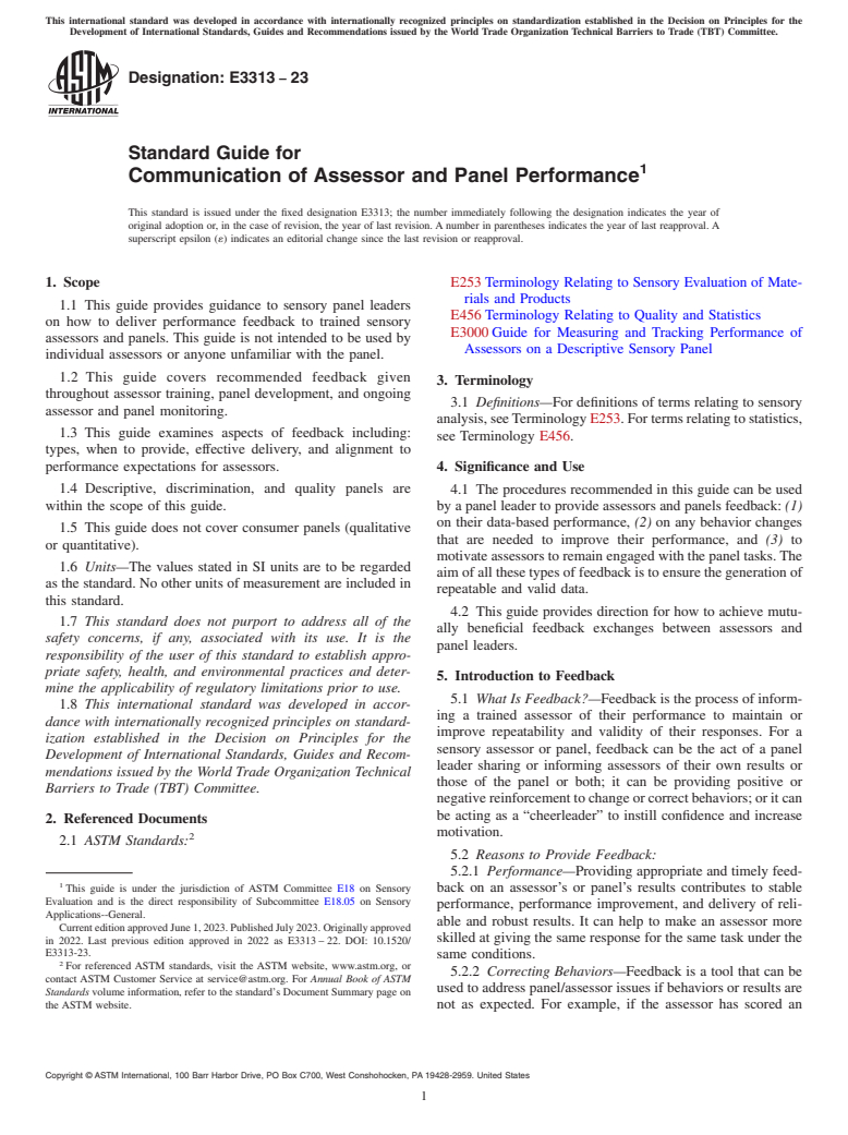 ASTM E3313-23 - Standard Guide for Communication of Assessor and Panel Performance