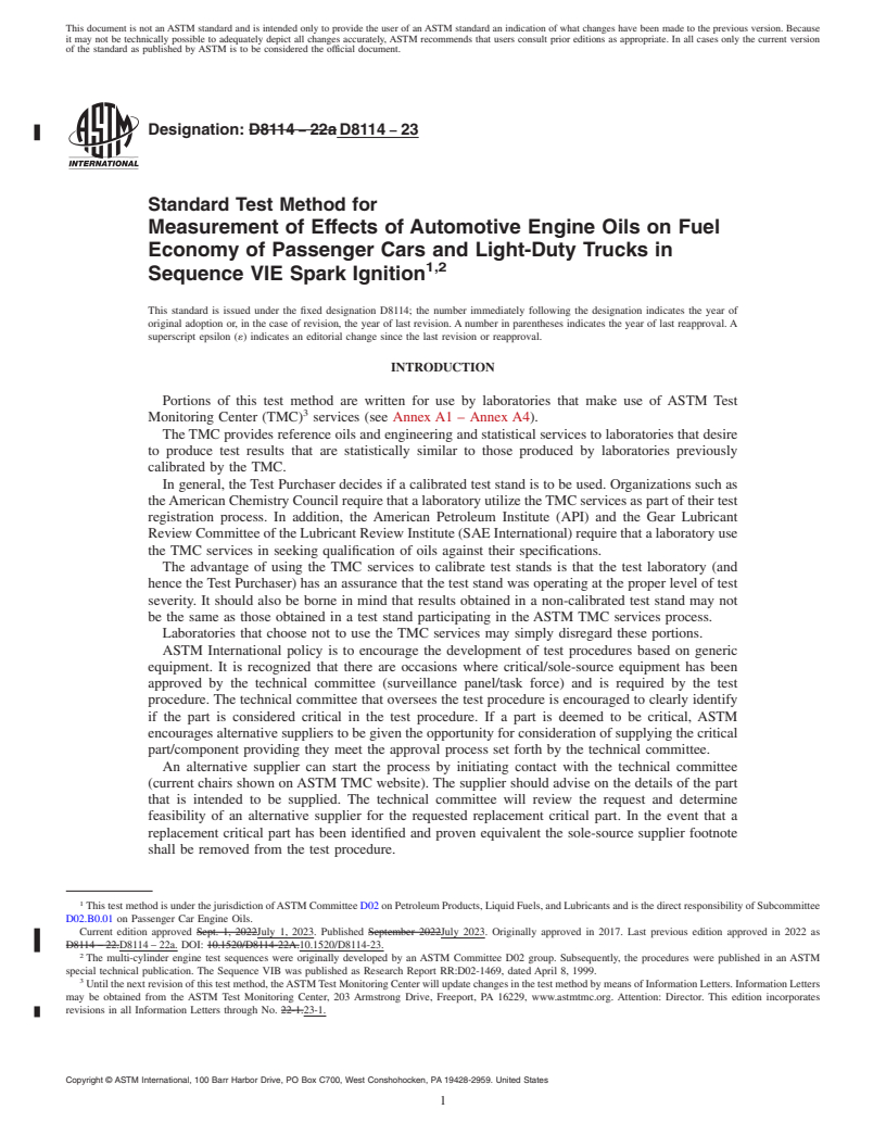 REDLINE ASTM D8114-23 - Standard Test Method for Measurement of Effects of Automotive Engine Oils on Fuel Economy  of Passenger Cars and Light-Duty Trucks in Sequence VIE Spark Ignition
