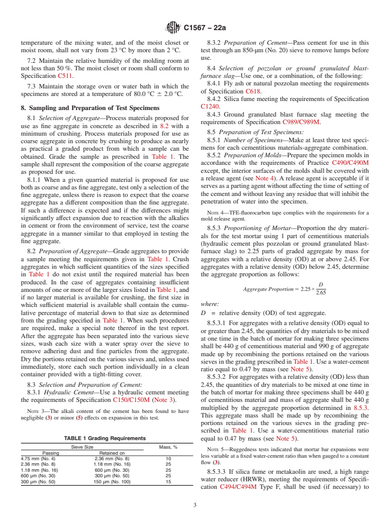 ASTM C1567-22a - Standard Test Method for  Determining the Potential Alkali-Silica Reactivity of Combinations   of Cementitious Materials and Aggregate (Accelerated Mortar-Bar Method)