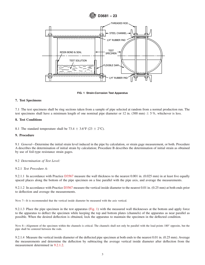 REDLINE ASTM D3681-23 - Standard Test Method for  Chemical Resistance of “Fiberglass” (Glass–Fiber–Reinforced  Thermosetting-Resin) Pipe in a Deflected Condition